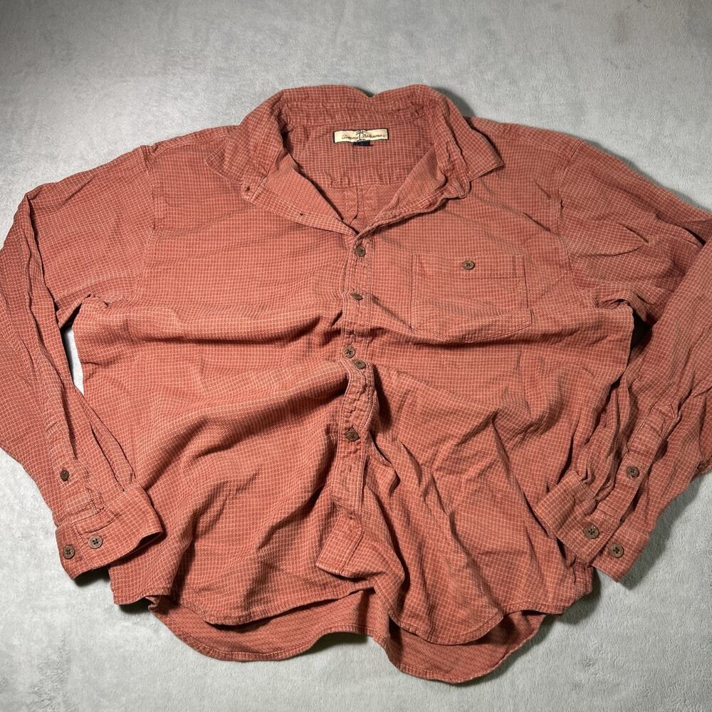 Tommy Bahama Seersucker Button up Silk Shirt XL Long Sleeve Light Orange Wave